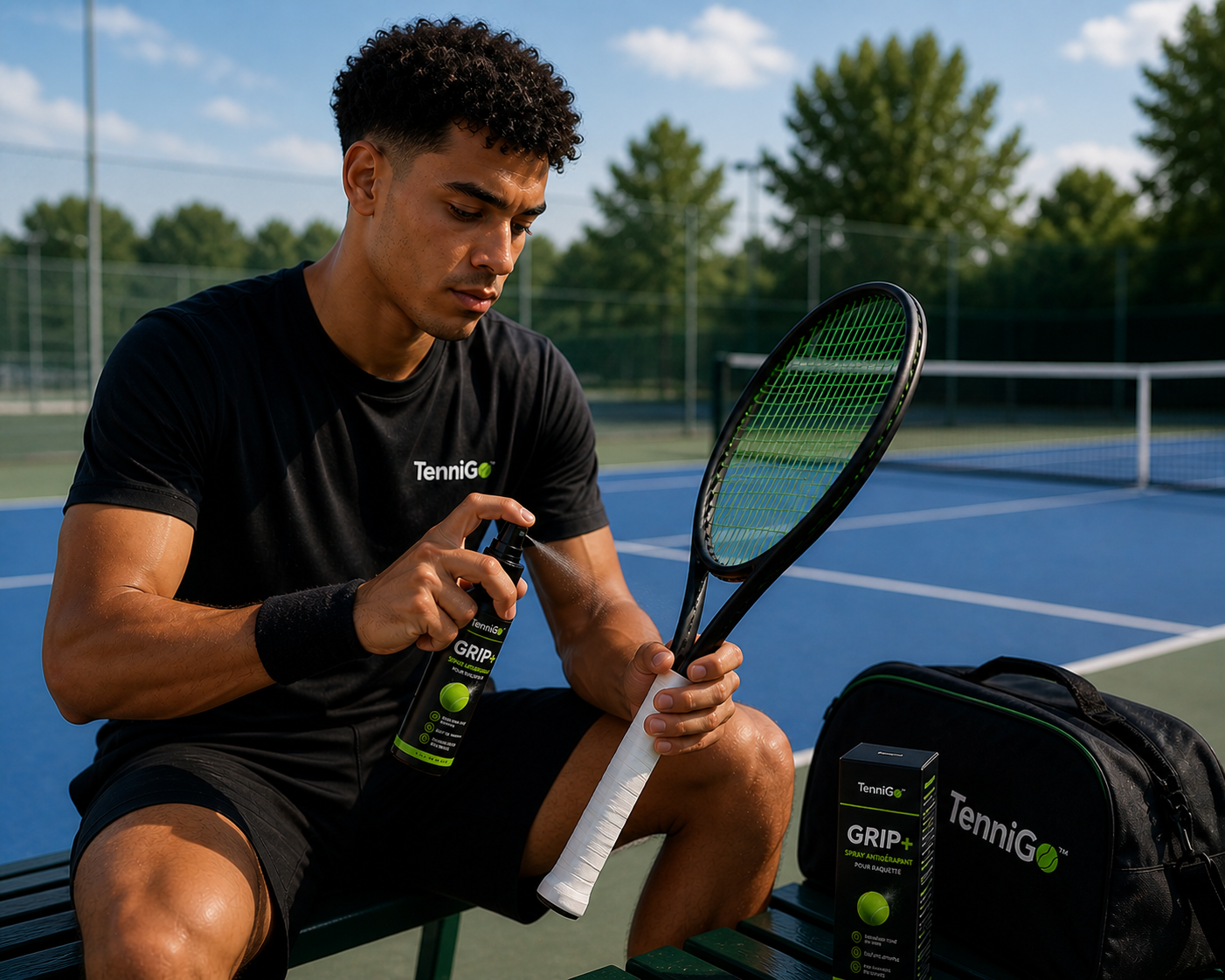 TenniGo™ Grip+ : Spray antidérapant pour raquette